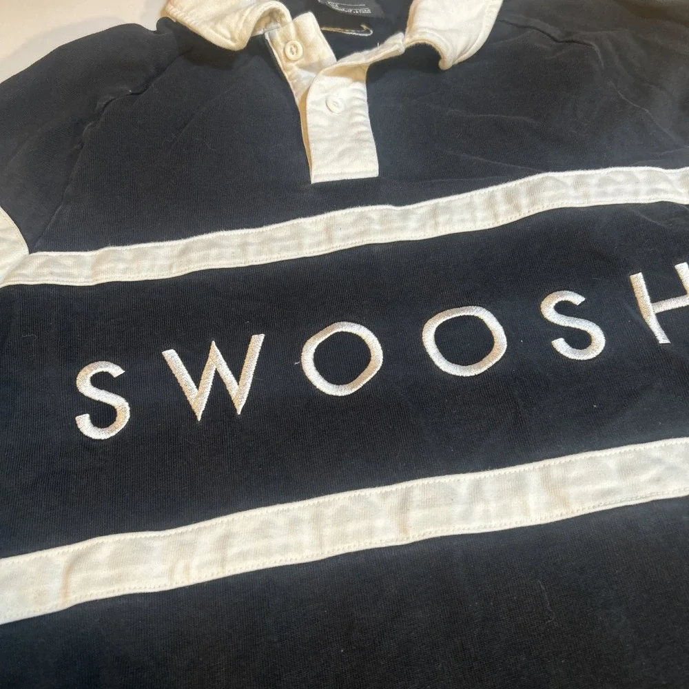 Nike‎ Swoosh Long Sleeve Button Front Rugby Shirt Men's Small Black